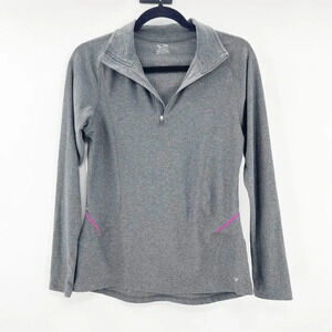 Champion Track Jacket Women's Size M Gray Semi Fitted Quarter Zip Pink Trim